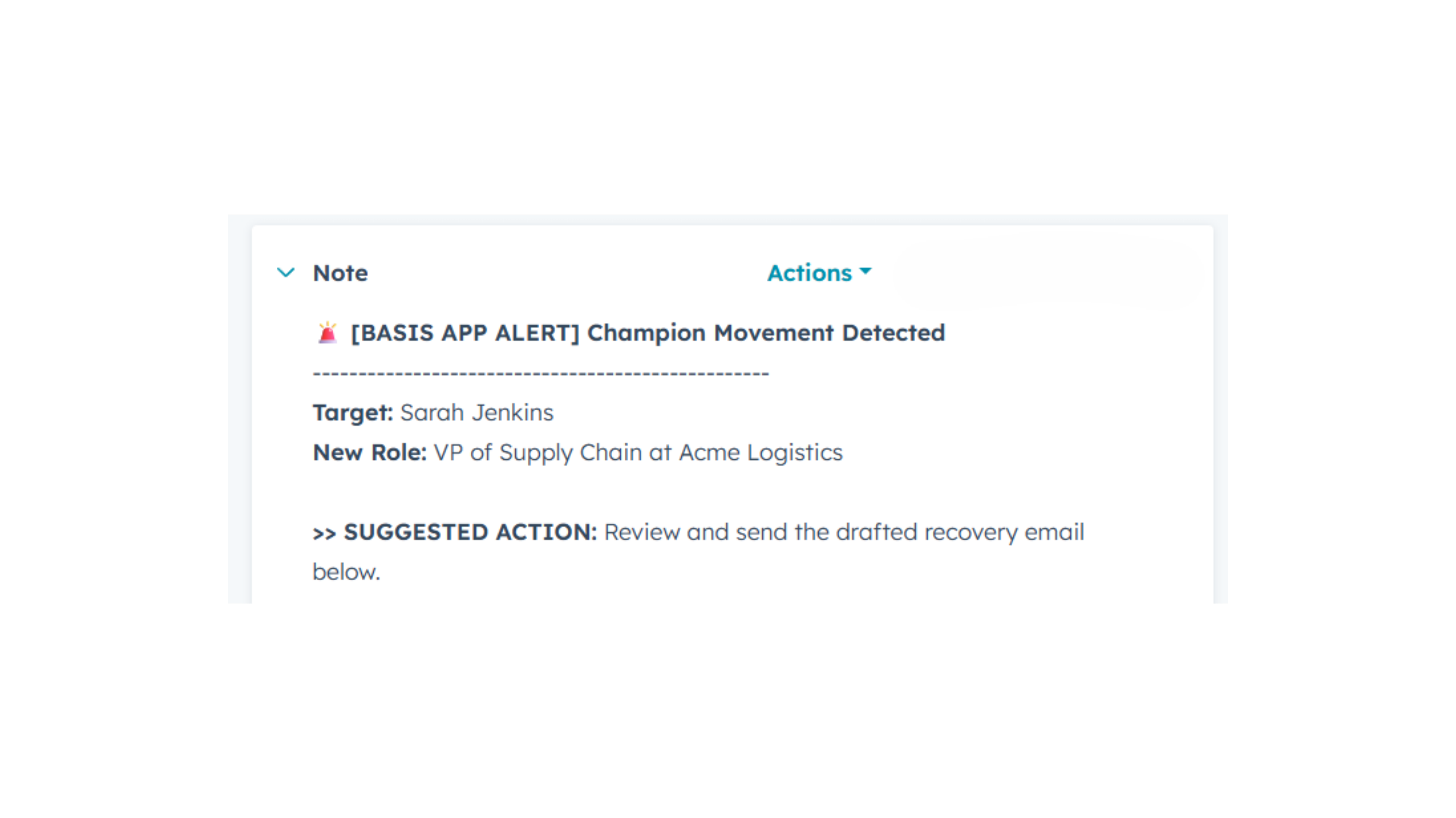 BASIS app automatically injecting AI drafted emails into HubSpot CRM notes.